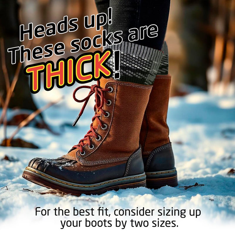 HOT FEET Thermal Socks For Women for Cold Weather â€“ Thick Warm Winter Hiking Heat Insulated Socks, Womenâ€™s sizes 4â€“10.5, 2 PACK, Heather Black/Plaid Gray - Image 3